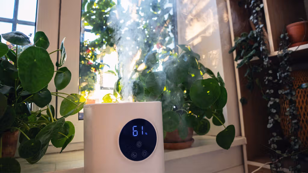 Humidifier and air purifier working together in a modern living room