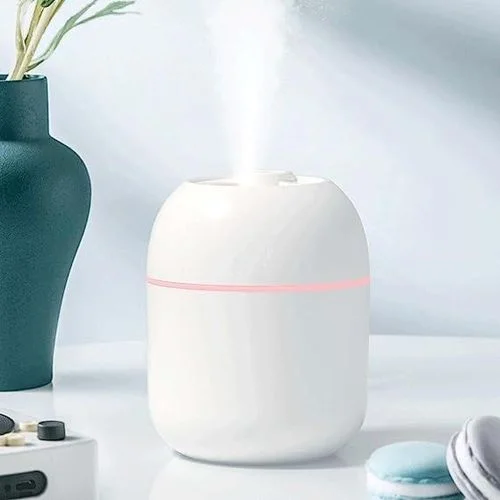 Humidifier next to a thriving indoor plant collection